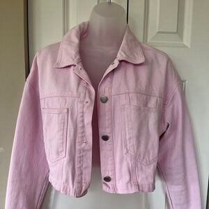 Le Lis Out of town cropped denim jacket in baby pink, size S